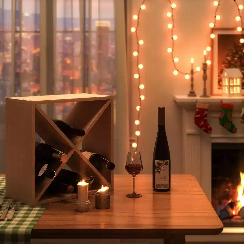 Sandinrayli Casier à vin en bois pour 24 bouteilles, design vintage avec panneaux croisés, rangement de vin pour comptoir