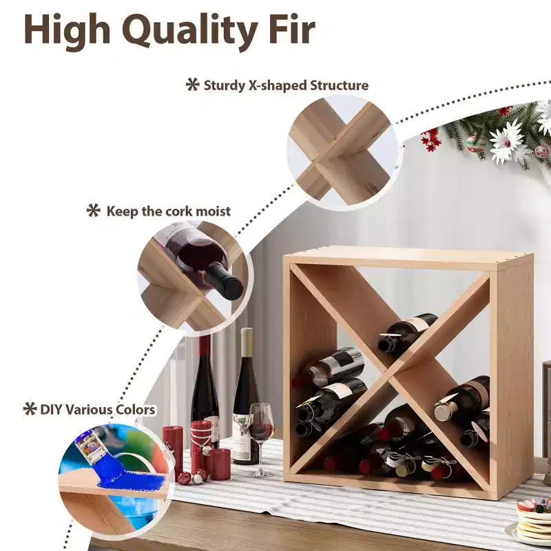 Sandinrayli Casier à vin en bois pour 24 bouteilles, design vintage avec panneaux croisés, rangement de vin pour comptoir