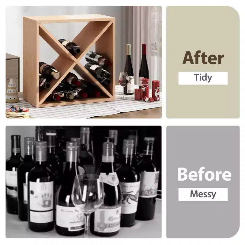 Sandinrayli Casier à vin en bois pour 24 bouteilles, design vintage avec panneaux croisés, rangement de vin pour comptoir