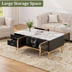 Table basse moderne GustoWave, table de centre rectangulaire avec 4 tiroirs et 4 portes vitrées pour chambre à coucher et bureau