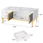 Table basse moderne GustoWave, table de centre rectangulaire avec 4 tiroirs et 4 portes vitrées pour chambre à coucher et bureau