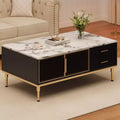 GustoWave Modern Coffee Table, Rectangle Center Table with 4 Drawers & 4 Glass Doors for Home Bedroom Office