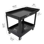 Chariot de service utilitaire à 2 niveaux, capacité de 227 kg, chariot utilitaire en plastique robuste avec roues rotatives à 360°, poignée de rangement, pour garage, entrepôt, bureau