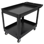 Chariot de service utilitaire à 2 niveaux, capacité de 227 kg, chariot utilitaire en plastique robuste avec roues rotatives à 360°, poignée de rangement, pour garage, entrepôt, bureau