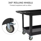 Chariot de service utilitaire à 2 niveaux, capacité de 227 kg, chariot utilitaire en plastique robuste avec roues rotatives à 360°, poignée de rangement, pour garage, entrepôt, bureau