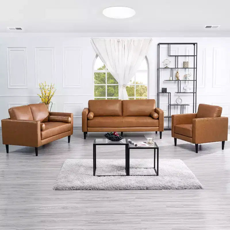 Home Imports Emporium Upholstered Chair, Loveseat and Sofa Set Combos for Living Room in Tan, Leather