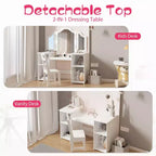 Coiffeuse et chaise princesse GustoWave avec miroir, bureau de maquillage tactile avec rangements et chaise à dossier haut - Convertible en bureau d'écriture