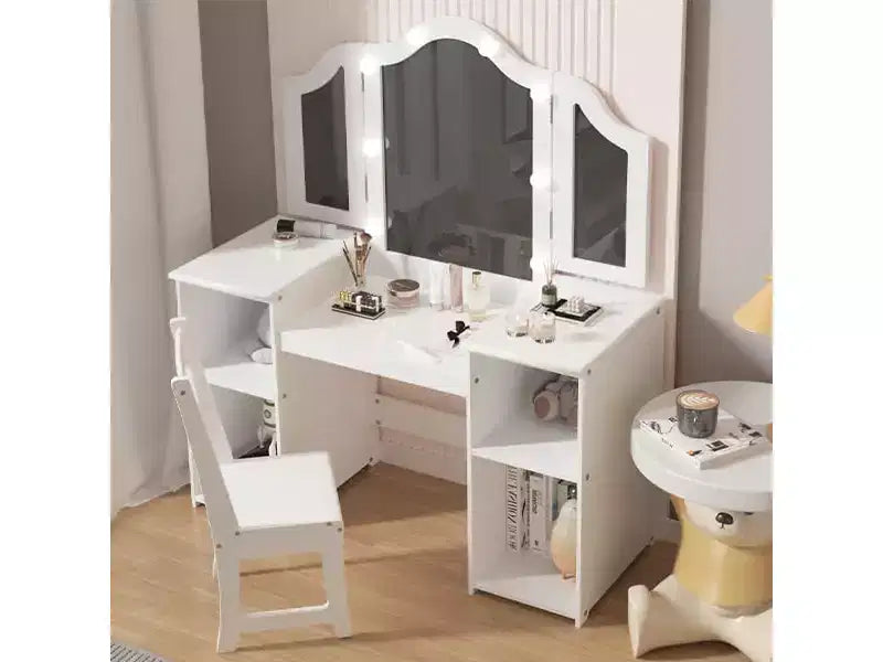 Coiffeuse et chaise princesse GustoWave avec miroir, bureau de maquillage tactile avec rangements et chaise à dossier haut - Convertible en bureau d'écriture
