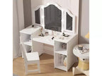 Coiffeuse et chaise princesse GustoWave avec miroir, bureau de maquillage tactile avec rangements et chaise à dossier haut - Convertible en bureau d'écriture
