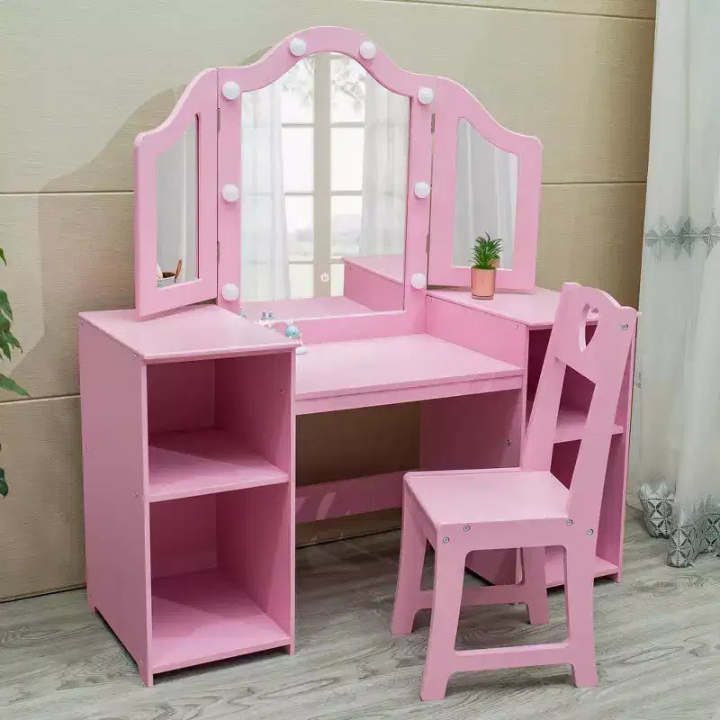 Coiffeuse et chaise princesse GustoWave avec miroir, bureau de maquillage tactile avec rangements et chaise à dossier haut - Convertible en bureau d'écriture