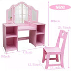 Coiffeuse et chaise princesse GustoWave avec miroir, bureau de maquillage tactile avec rangements et chaise à dossier haut - Convertible en bureau d'écriture