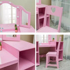 Coiffeuse et chaise princesse GustoWave avec miroir, bureau de maquillage tactile avec rangements et chaise à dossier haut - Convertible en bureau d'écriture