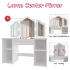 Coiffeuse et chaise princesse GustoWave avec miroir, bureau de maquillage tactile avec rangements et chaise à dossier haut - Convertible en bureau d'écriture