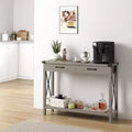 Schmal Konsolentisch mit 2 Schubladen, 110x30x80cm Flurtisch mit Ablageboden, Modern Style Sofatisch Metallrahmen
