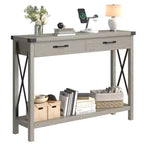 Schmal Console Table avec 2 Tiroirs, 110x30x80cm Table d'entrée avec Étagère, Table Basse Style Moderne Cadre Métallique