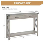 Schmal Console Table avec 2 Tiroirs, 110x30x80cm Table d'entrée avec Étagère, Table Basse Style Moderne Cadre Métallique