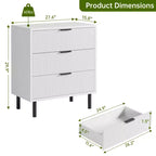 Commode cannelée à 3 tiroirs, large commode en bois, organisateur de tiroirs avec pieds en métal et dispositif anti-basculement