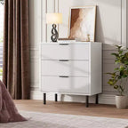 Commode cannelée à 3 tiroirs, large commode en bois, organisateur de tiroirs avec pieds en métal et dispositif anti-basculement