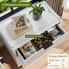 Commode cannelée à 3 tiroirs, large commode en bois, organisateur de tiroirs avec pieds en métal et dispositif anti-basculement