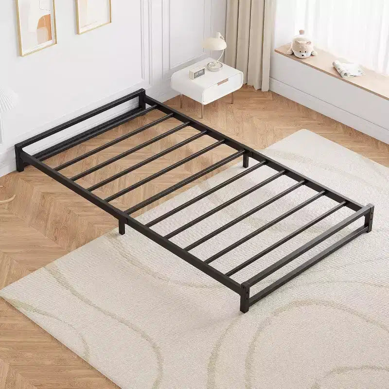 Cadre de lit plateforme King Size en métal, avec support à lattes en acier, sommier tapissier, montage facile, aucun sommier à ressorts nécessaire, noir