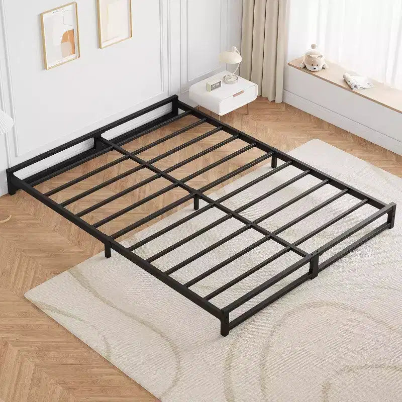 Cadre de lit plateforme King Size en métal, avec support à lattes en acier, sommier tapissier, montage facile, aucun sommier à ressorts nécessaire, noir