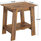 Table d'appoint rustique avec étagère de rangement, Table d'appoint à 2 niveaux, Table de chevet étroite, Table basse minimaliste pour salon, chambre à coucher, Marron rustique