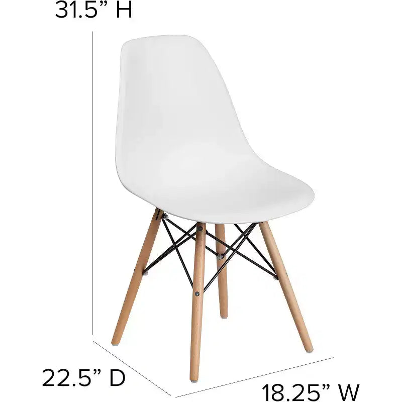 Chaise de salle à manger moderne en plastique Summit Adventure Elon Series avec pieds en bois, chaise d'appoint moderne du milieu du siècle pour salles à manger et bureaux, blanc