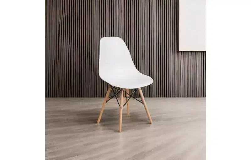 Chaise de salle à manger moderne en plastique Summit Adventure Elon Series avec pieds en bois, chaise d'appoint moderne du milieu du siècle pour salles à manger et bureaux, blanc