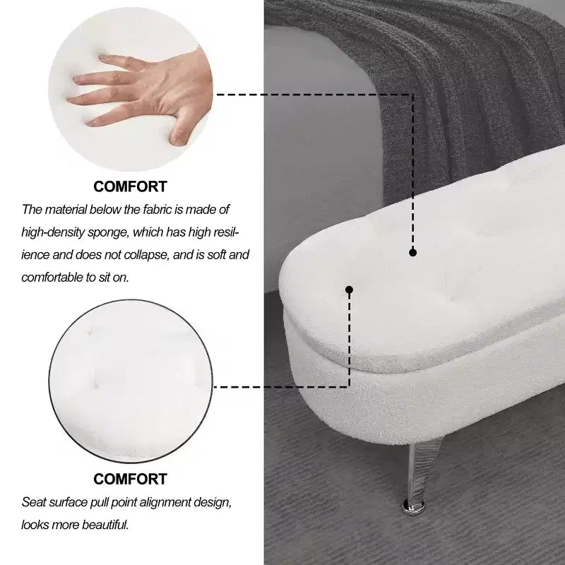 Banc de rangement TROPOW 1,16 m, banc ottoman rembourré avec rangement, pour le pied de lit dans la chambre à coucher, le salon