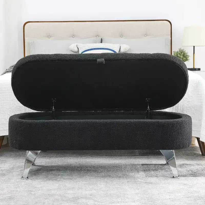 Banc de rangement TROPOW 1,16 m, banc ottoman rembourré avec rangement, pour le pied de lit dans la chambre à coucher, le salon
