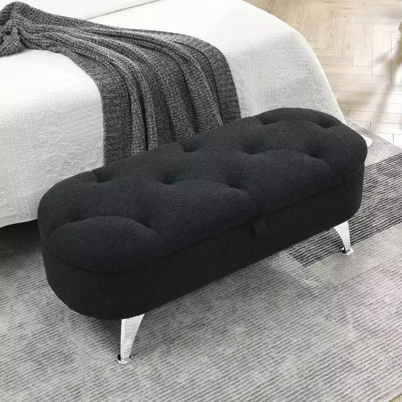 Banc de rangement TROPOW 1,16 m, banc ottoman rembourré avec rangement, pour le pied de lit dans la chambre à coucher, le salon