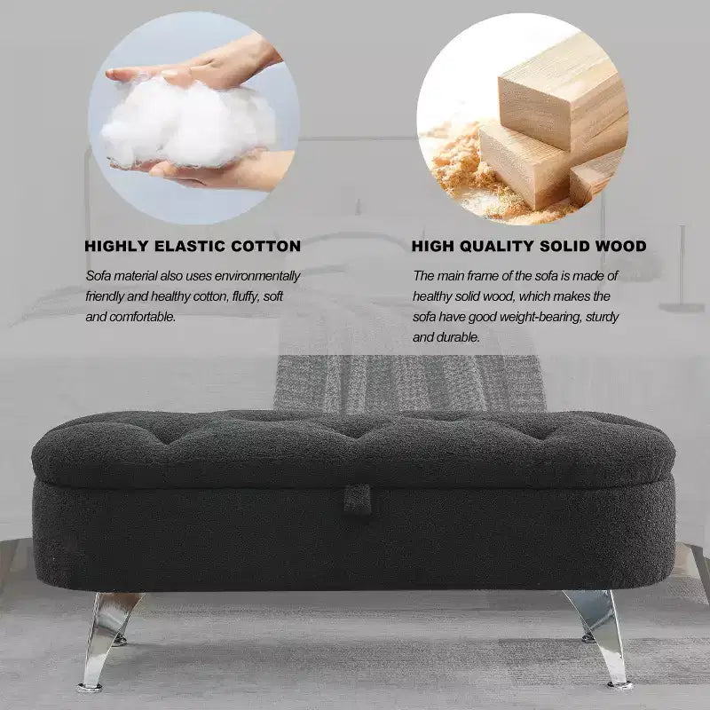 Banc de rangement TROPOW 1,16 m, banc ottoman rembourré avec rangement, pour le pied de lit dans la chambre à coucher, le salon