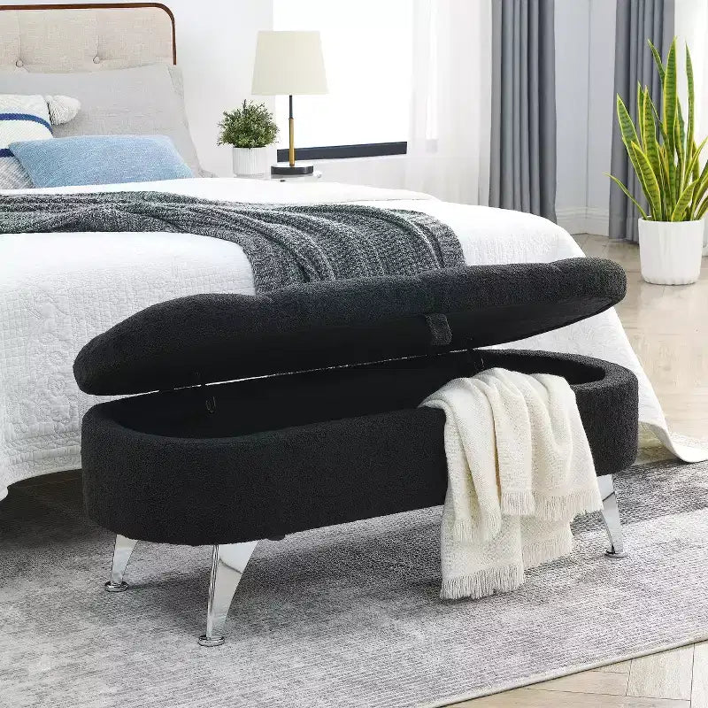 Banc de rangement TROPOW 1,16 m, banc ottoman rembourré avec rangement, pour le pied de lit dans la chambre à coucher, le salon