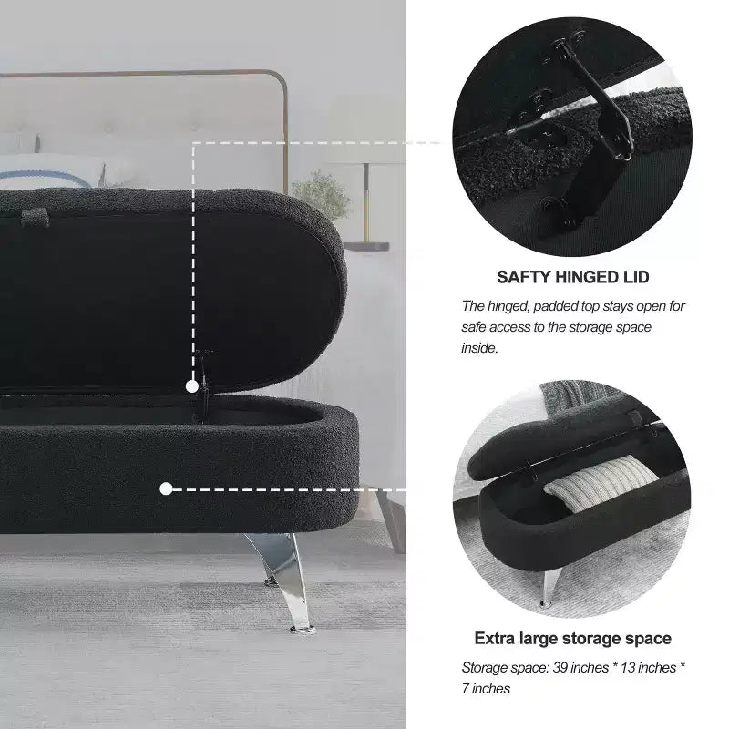 Banc de rangement TROPOW 1,16 m, banc ottoman rembourré avec rangement, pour le pied de lit dans la chambre à coucher, le salon