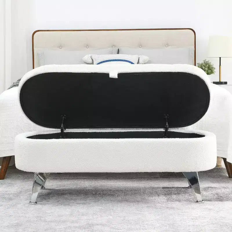 Banc de rangement TROPOW 1,16 m, banc ottoman rembourré avec rangement, pour le pied de lit dans la chambre à coucher, le salon