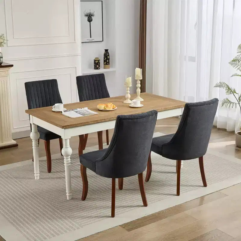 CLIHOME Lot de 2 chaises de salle à manger en rayonne flocage lin, chaises de cuisine avec canaux, chaise d'appoint confortable en tissu rembourré