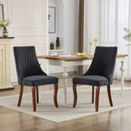 CLIHOME Set of 2 Rayon Cloth Flocking Linen Dining Chairs Channel Kitchen Dinner Chair Comfy Fabric Upholstered Accent Chair