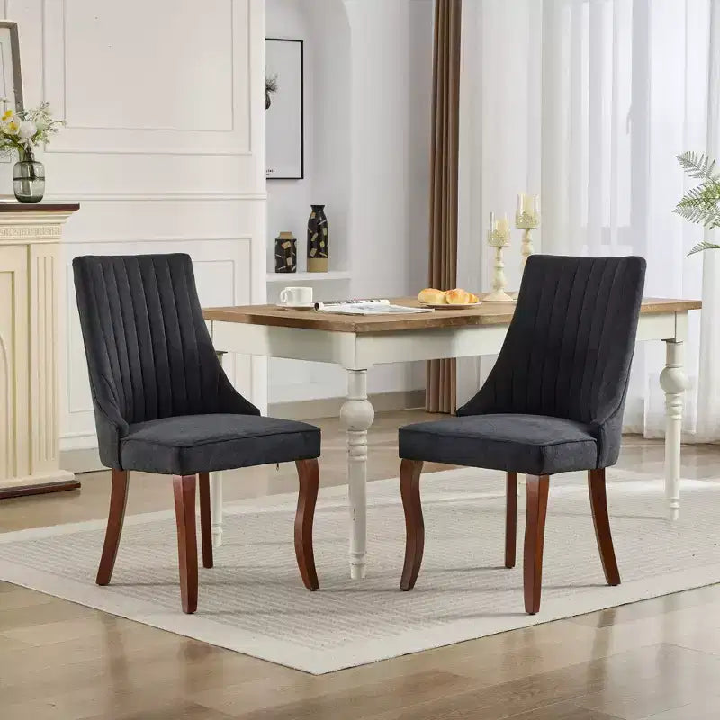 CLIHOME Set of 2 Rayon Cloth Flocking Linen Dining Chairs Channel Kitchen Dinner Chair Comfy Fabric Upholstered Accent Chair