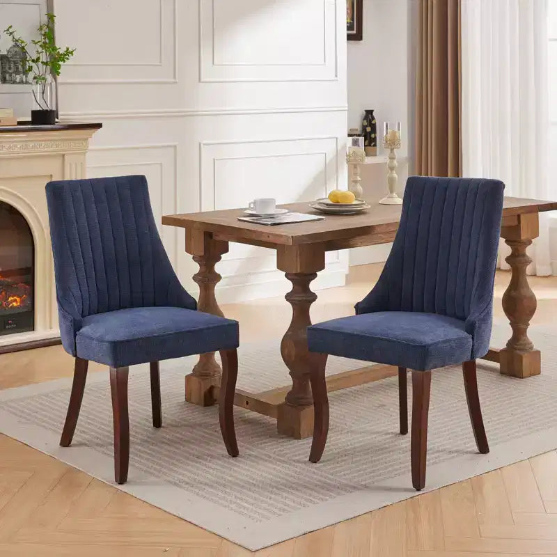 CLIHOME Lot de 2 chaises de salle à manger en rayonne flocage lin, chaises de cuisine avec canaux, chaise d'appoint confortable en tissu rembourré