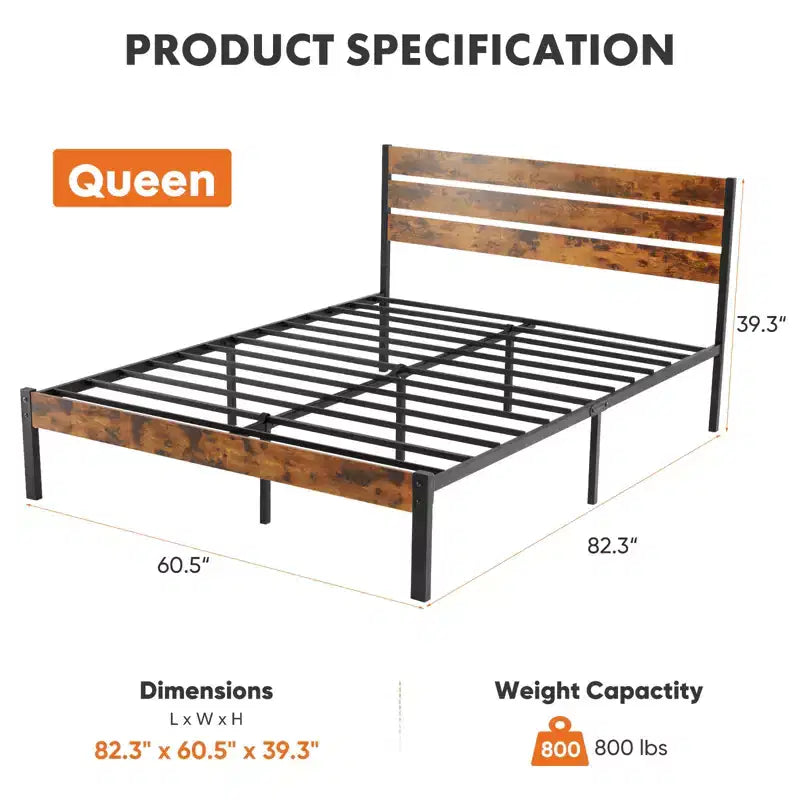 Alvantor Cadre de lit plateforme en métal avec tête et pied de lit 360 kg de support lattes en bois aucun sommier requis rangement Queen