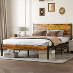 Alvantor Cadre de lit plateforme en métal avec tête et pied de lit 360 kg de support lattes en bois aucun sommier requis rangement Queen
