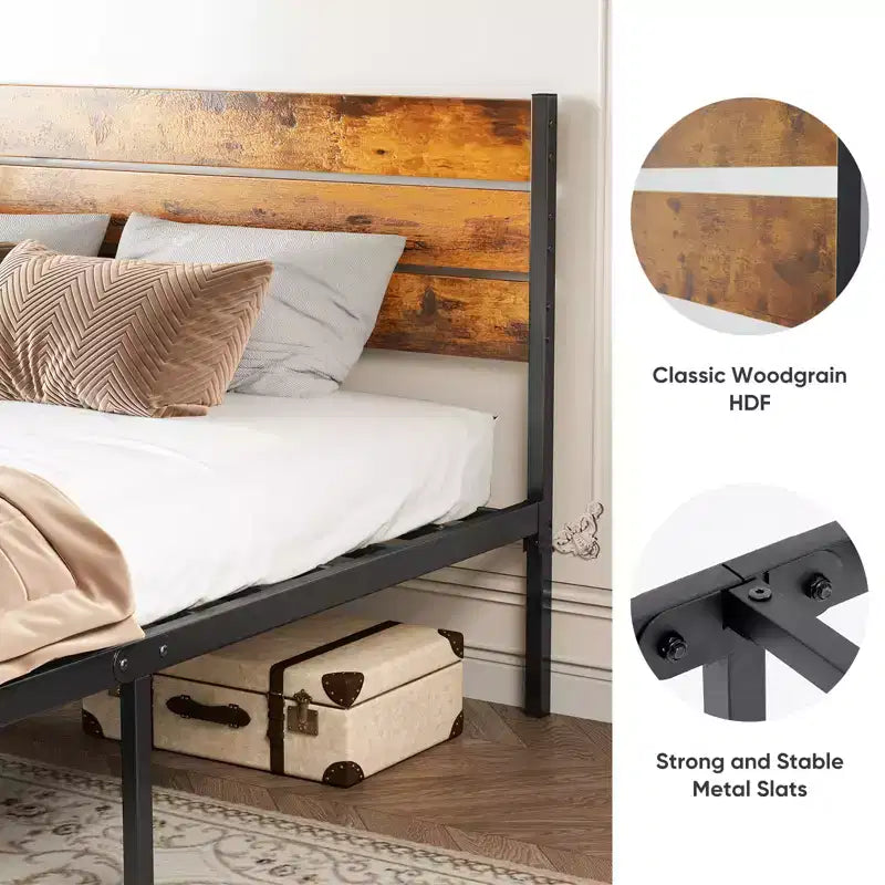 Alvantor Cadre de lit plateforme en métal avec tête et pied de lit 360 kg de support lattes en bois aucun sommier requis rangement Queen