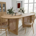 PexFix 67 x 33.5 Modern Farmhouse Kitchen Dining Room Table Home Furniture Oval Oak Kitchen Table with Rattan Woven Legs for Kitchen Bar Living Room