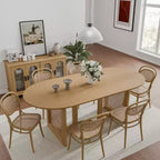 Table de salle à manger de cuisine de ferme moderne PexFix 67 x 33,5, table de cuisine ovale en chêne avec pieds tissés en rotin pour cuisine, bar, salon