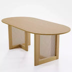 Table de salle à manger de cuisine de ferme moderne PexFix 67 x 33,5, table de cuisine ovale en chêne avec pieds tissés en rotin pour cuisine, bar, salon