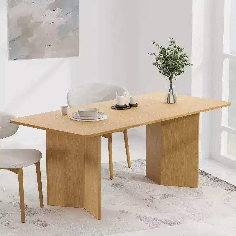 Table à manger PexFix 67 x 33,5 en bois massif naturel de style ferme avec pieds en V et plateau en bois carré pour salles à manger modernes et réunions de famille