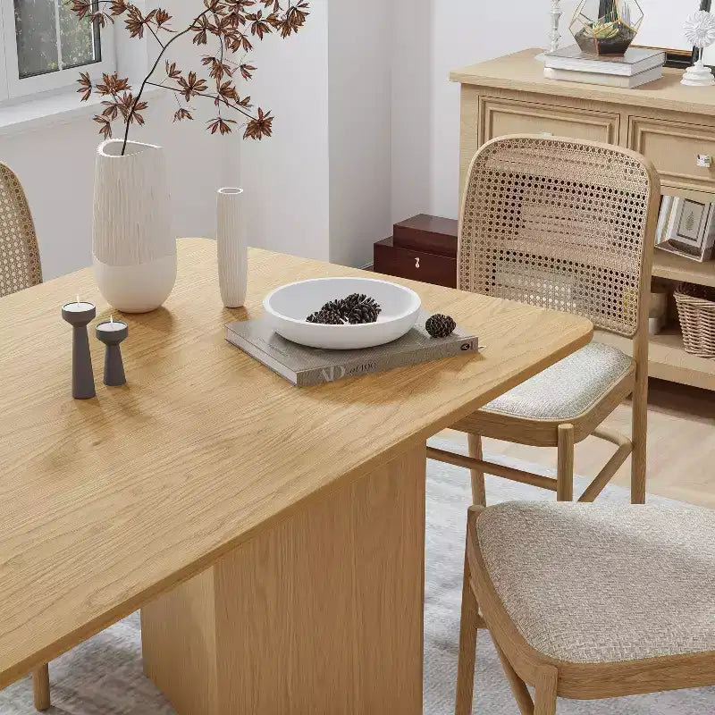 Table à manger PexFix 67 x 33,5 en bois massif naturel de style ferme avec pieds en V et plateau en bois carré pour salles à manger modernes et réunions de famille