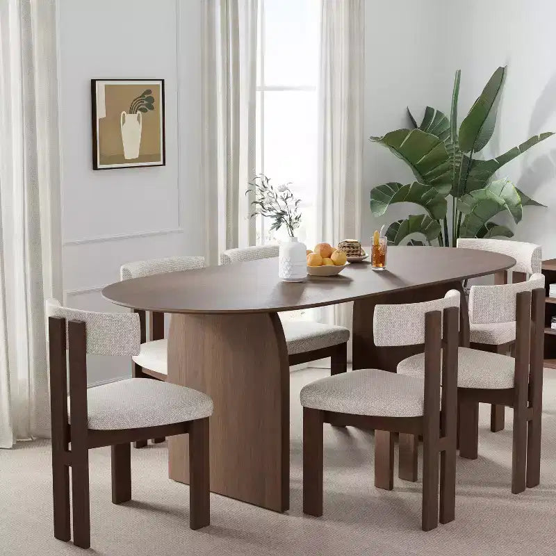 PexFix Table de salle à manger en bois massif 67 x 33,5 avec pieds arqués, table de cuisine ovale finition noyer pour salle à manger