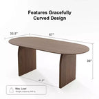 PexFix Table de salle à manger en bois massif 67 x 33,5 avec pieds arqués, table de cuisine ovale finition noyer pour salle à manger