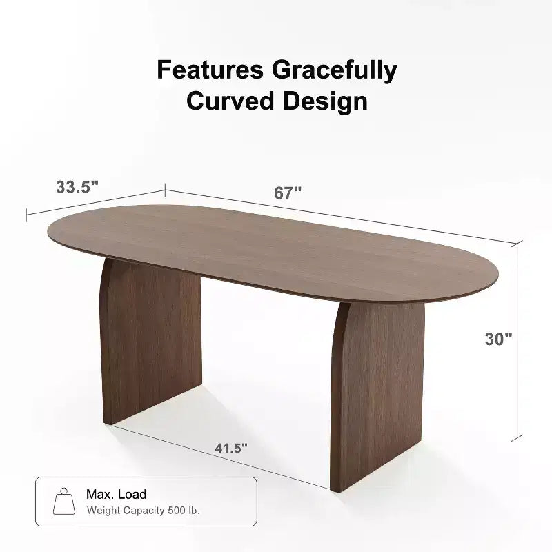 PexFix Table de salle à manger en bois massif 67 x 33,5 avec pieds arqués, table de cuisine ovale finition noyer pour salle à manger
